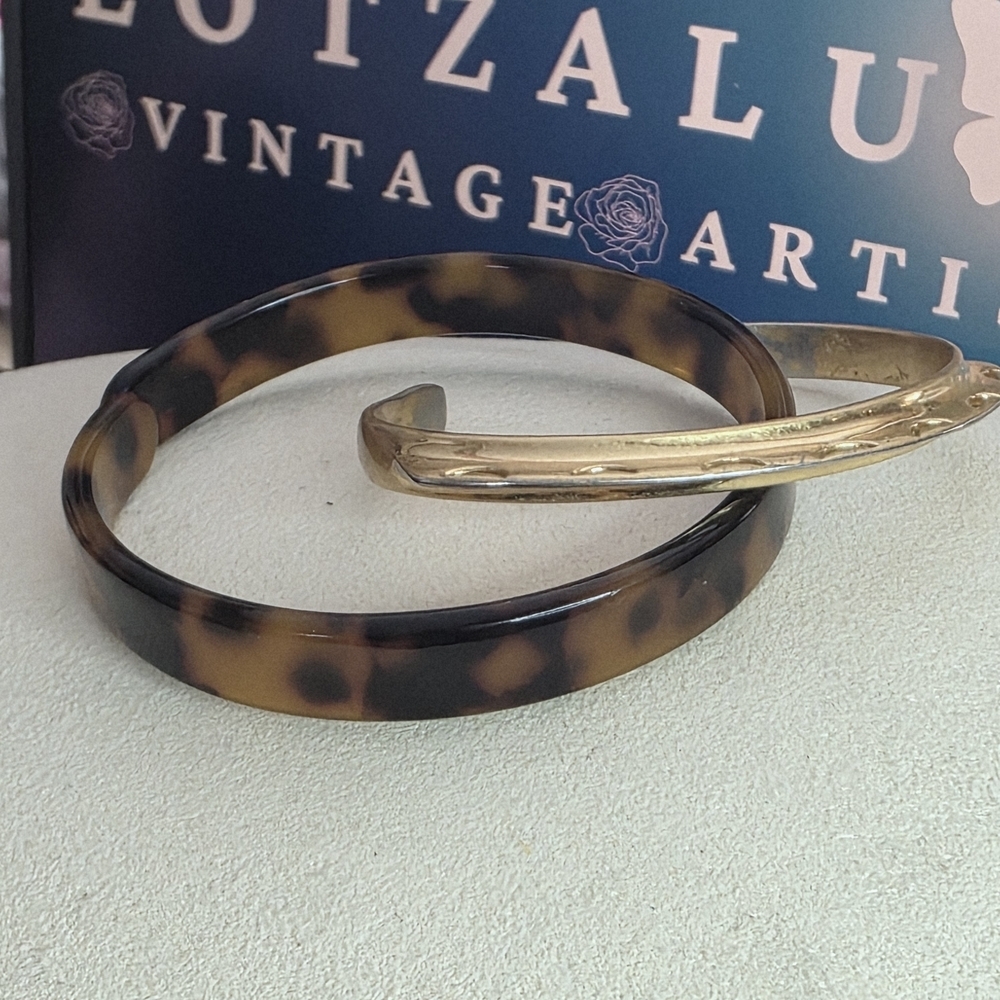 Madewell Gold Tone Cuff Bracelet Tortoise Bangle Stack Set Vintage Style - Picture 4 of 9
